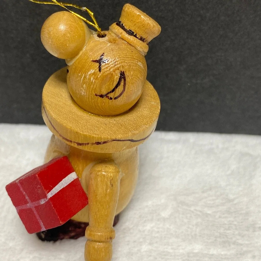VTG Wooden Christmas‎ Clown Ornament Figure with Red Gift Taiwan